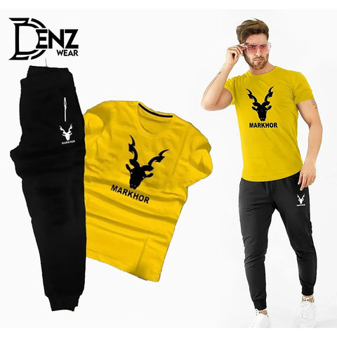 Yellow Black Markhor Print Contrasted Tracksuit For Men DW-08