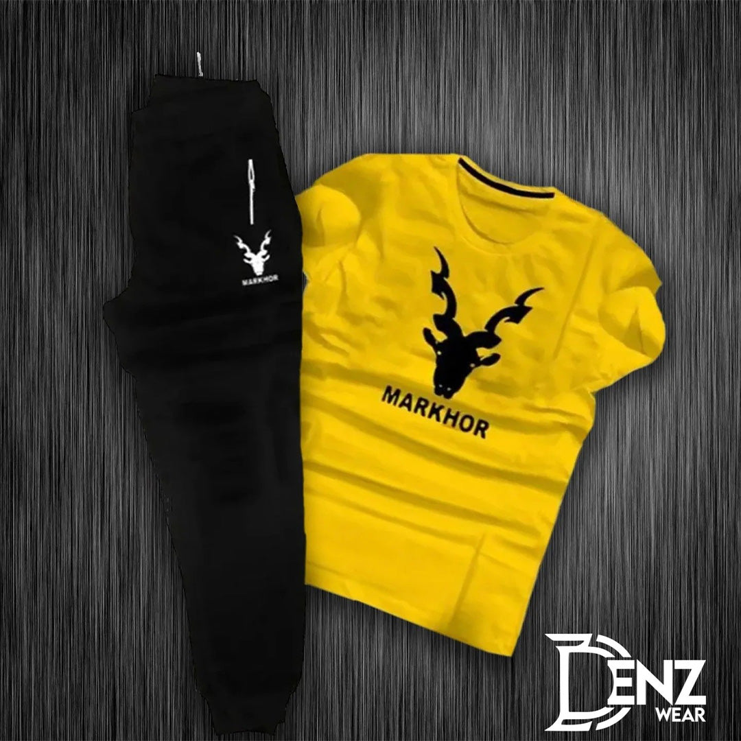 Yellow Black Markhor Print Contrasted Tracksuit For Men DW-08