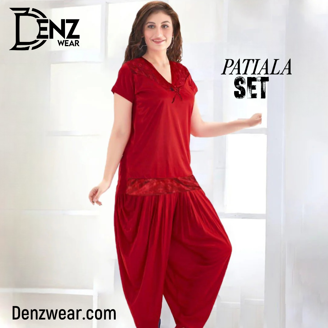 Denz Wear New Stylish 2-Pieces Half Sleeves & V-Neck Patiala Nightwear DW-101