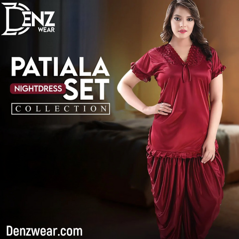 Denz Wear New Stylish 2-Pieces Half Sleeves & V-Neck Patiala Nightwear DW-101