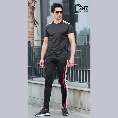 Elite Jet Black Two Pannel Dry Fit Summer Tracksuit For Men DW-11