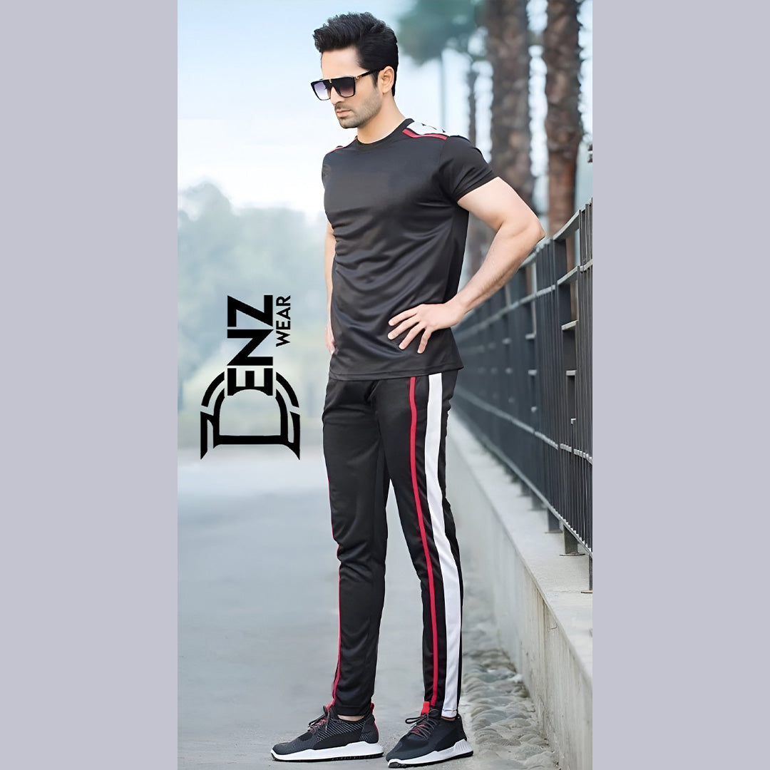 Elite Jet Black Two Pannel Dry Fit Summer Tracksuit For Men DW-11