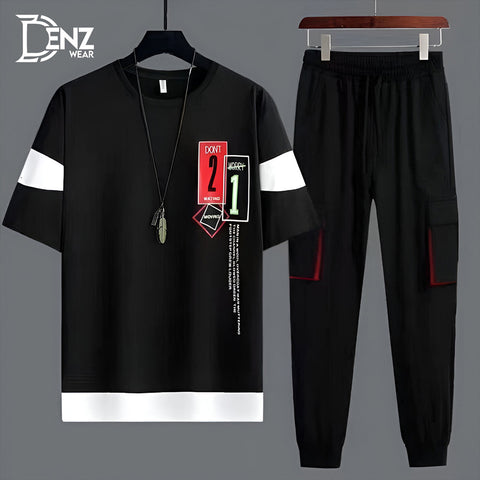 Stylish Short Sleeves Printed Pannelling Tracksuit For Men DW-14