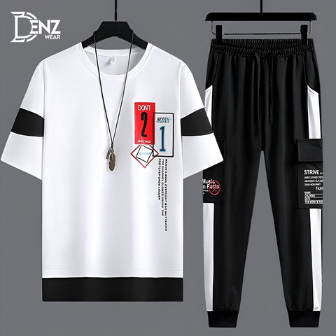 Stylish Short Sleeves Printed Pannelling Tracksuit For Men DW-14