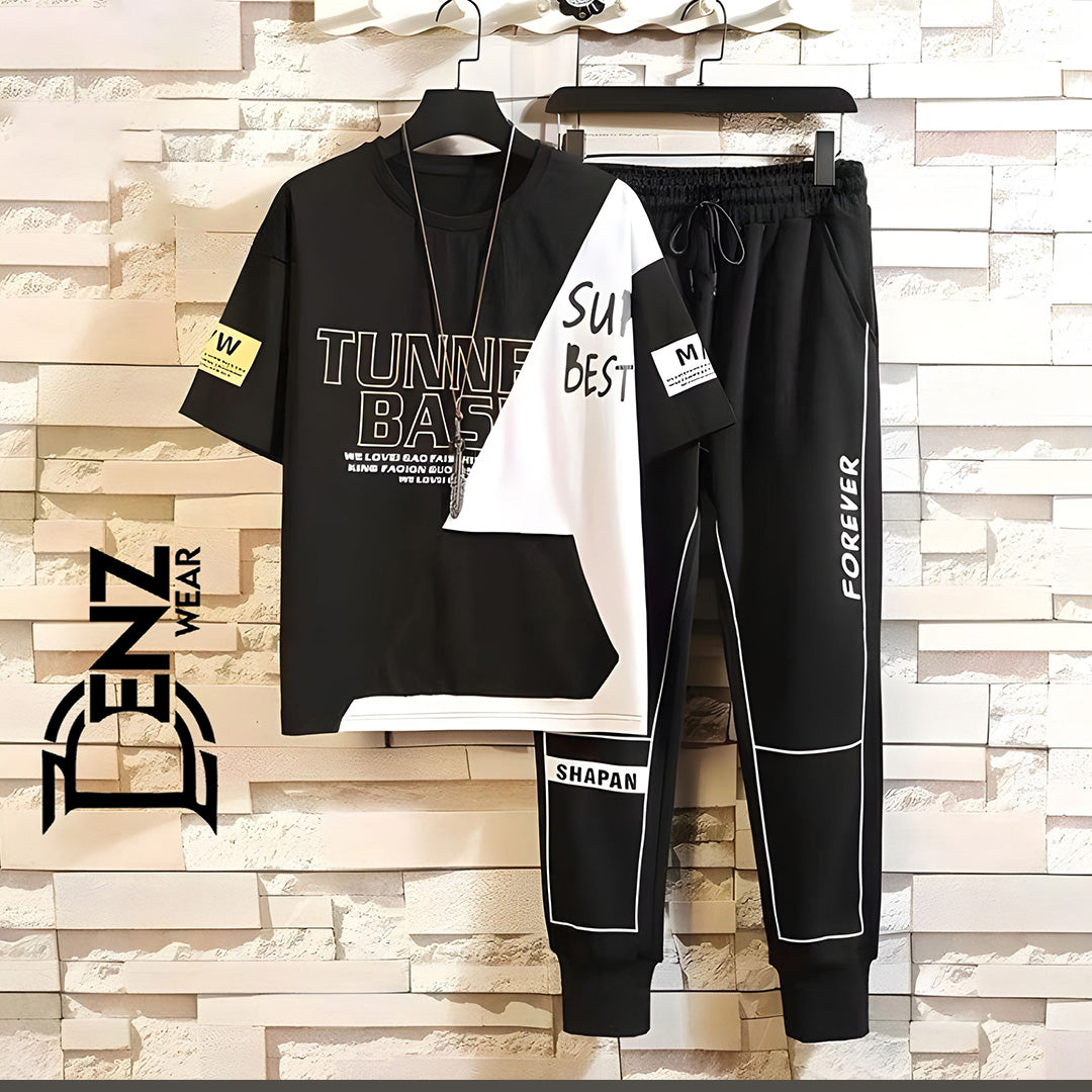 Black & White Short Sleeves Printed Tracksuit For Men DW-24