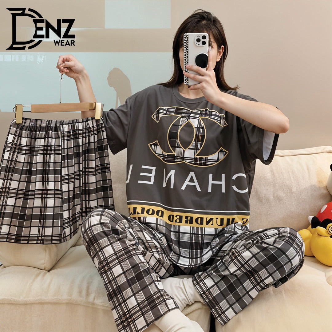 Girls Wear 3 In 1 Korean Loungewear Night Suit For Girls & Women DW-95