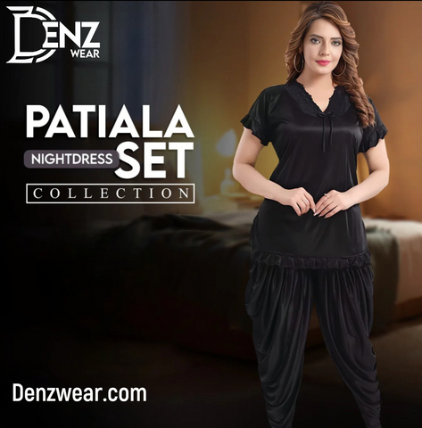 Denz Wear New Stylish 2-Pieces Half Sleeves & V-Neck Patiala Nightwear DW-97