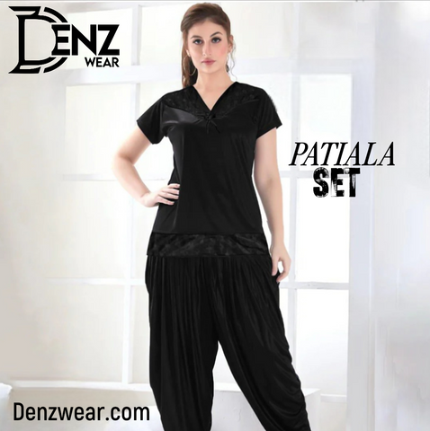 Denz Wear New Stylish 2-Pieces Half Sleeves & V-Neck Patiala Nightwear