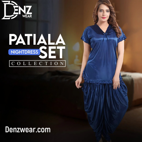 Denz Wear New Stylish 2-Pieces Half Sleeves & V-Neck Patiala Nightwear DW-98