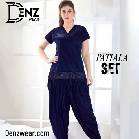 Denz Wear New Stylish 2-Pieces Half Sleeves & V-Neck Patiala Nightwear DW-98