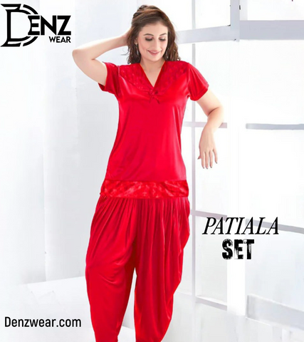 Denz Wear New Stylish 2-Pieces Half Sleeves & V-Neck Patiala Nightwear DW-99