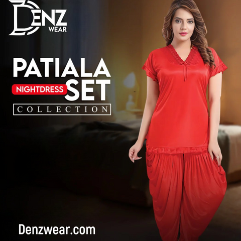 Denz Wear New Stylish 2-Pieces Half Sleeves & V-Neck Patiala Nightwear DW-99