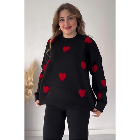 Denz Wear New Stylish Fleece Drop Shoulder Winter Tracksuit With Heart Print